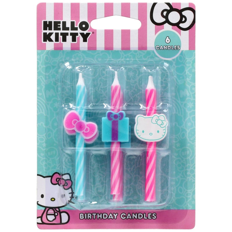 DecoPac Hello KittyÂ® Birthday Cake Candles | 6 Birthday Candles for Cake Decorations, Pink & Blue Striped Candles, Cupcake Toppers for Hello KittyÂ® Party - Image 4
